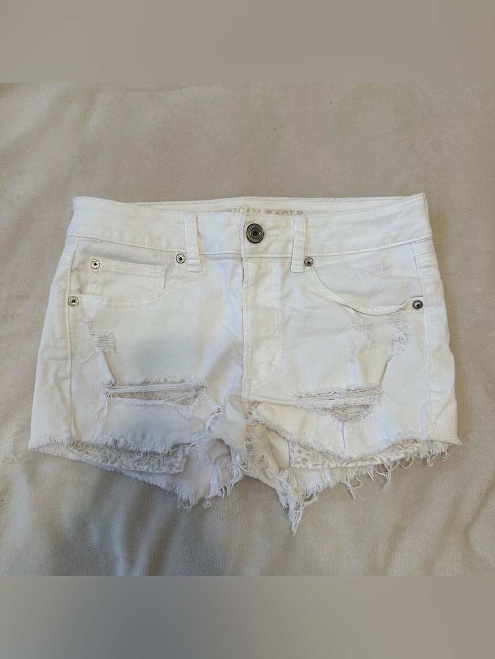 American Eagle White Distressed Denim Hi-Rise Shortie